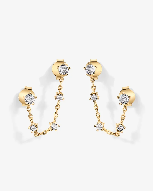 Best hoop earrings with vintage rhinestone embellishments for a retro-glam effect-Chained Station Double Piercing Studs