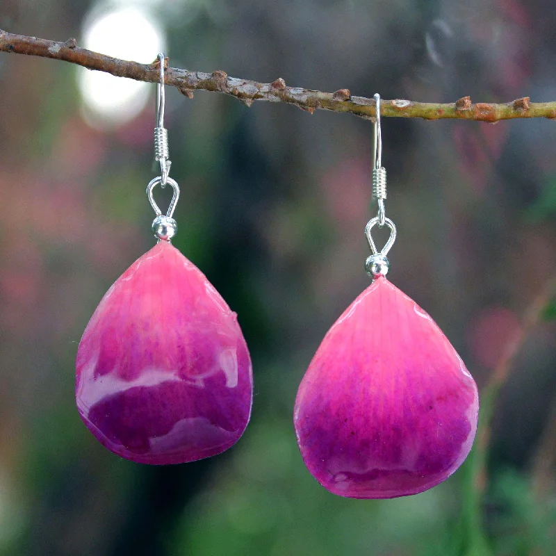 Hoop earrings with stacked layers for a bold and textured design-Chiang Mai Kiss Silver & Resin Flower Earrings