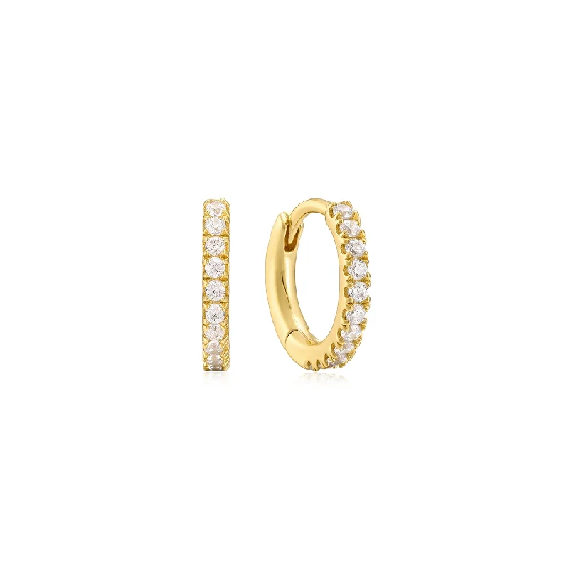 Hoop earrings with resin accents for a bold and colorful design-Classic Halo CZ Pave Gold Huggie Earrings