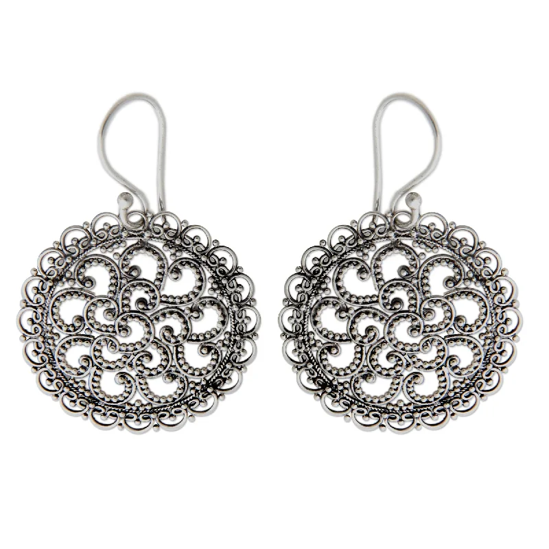 Best hoop earrings with gemstone accents for a colorful and elegant appearance-Filigree Chrysanthemum Sterling Earrings