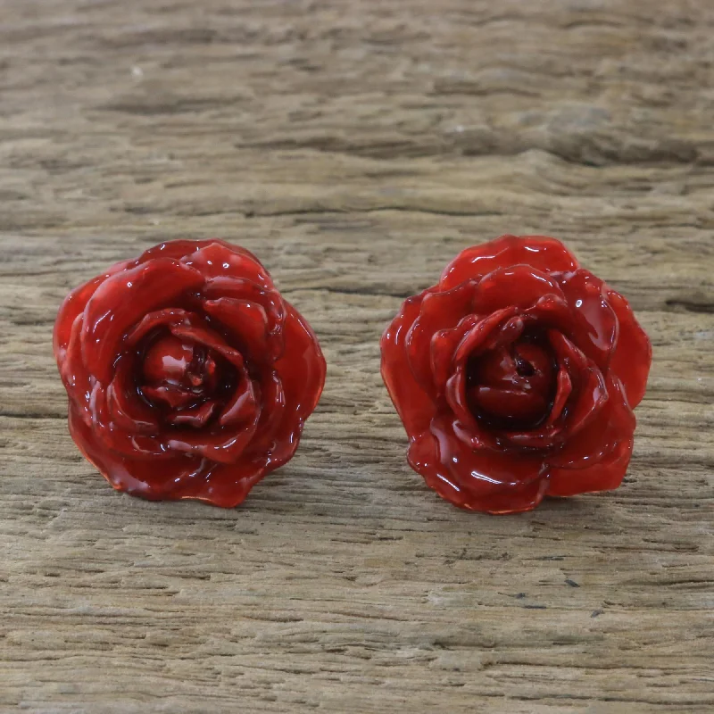 Hoop earrings with multi-tone finishes for a colorful and layered effect-Flowering Passion in Red Stainless Resin Flower Earrings