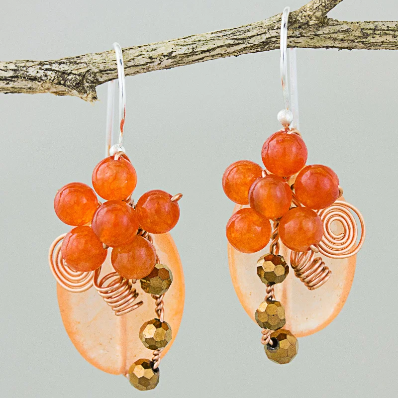 Classic hoop earrings with a thin profile for a sleek and subtle style-Garden Bliss in Orange Quartz Silver Beaded Earrings