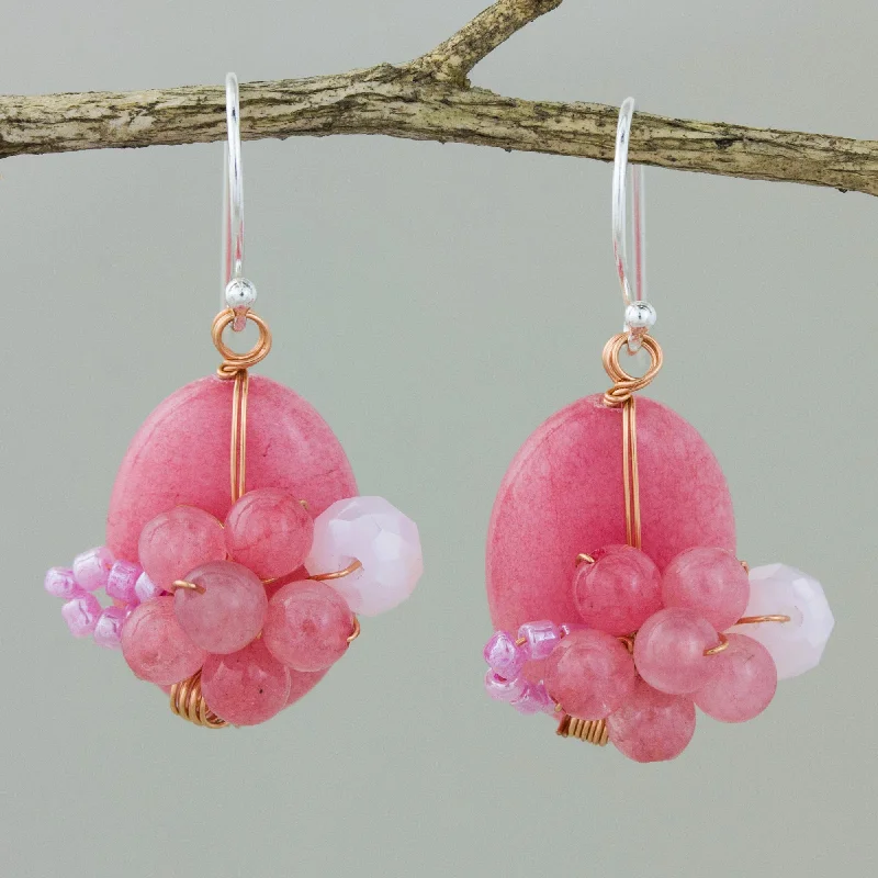 Hoop earrings with open designs for a modern, lighthearted vibe-Garden Bliss in Pink Quartz Beaded Earrings