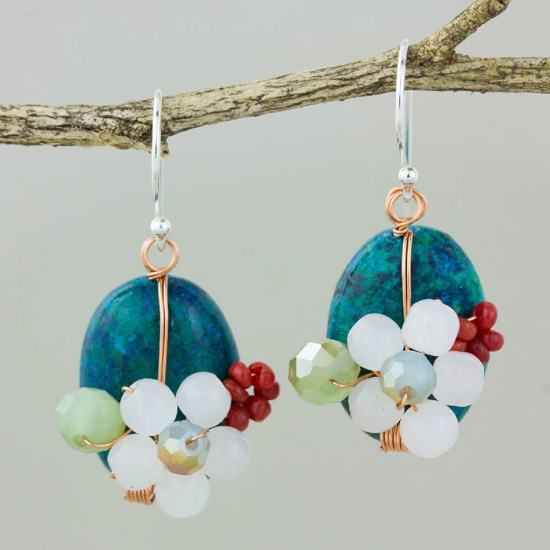 Best hoop earrings with smooth ceramic finishes for a polished, clean style-Garden Bliss in Teal Multi-Gem Earrings