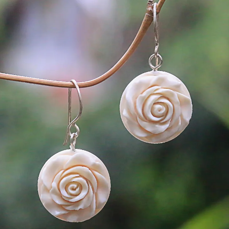 Hoop earrings with oversized designs for a bold, fashion-forward statement-Glorious Rose Bone Dangle Earrings