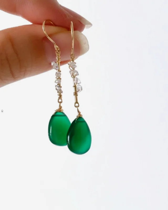 Hoop earrings with satin finishes for a smooth and elegant appearance-Green Onyx and Herkimer Diamonds Earrings