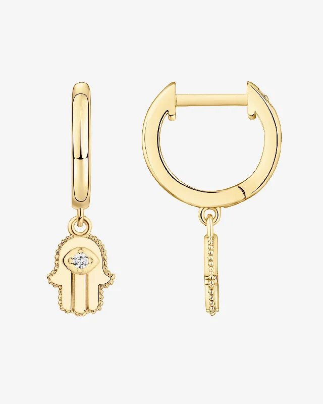 Best hoop earrings with geometric hexagon shapes for a modern, angular look-Hamsa Huggies