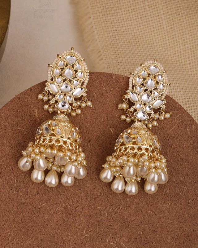 Best hoop earrings with geometric cuts for a sharp, modern appeal-Kasturi Kundan Jhumki-M