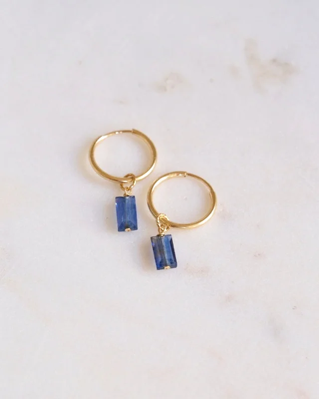 Hoop earrings with hammered textures for a boho-chic and rustic vibe-Kyanite Square infinity hoops