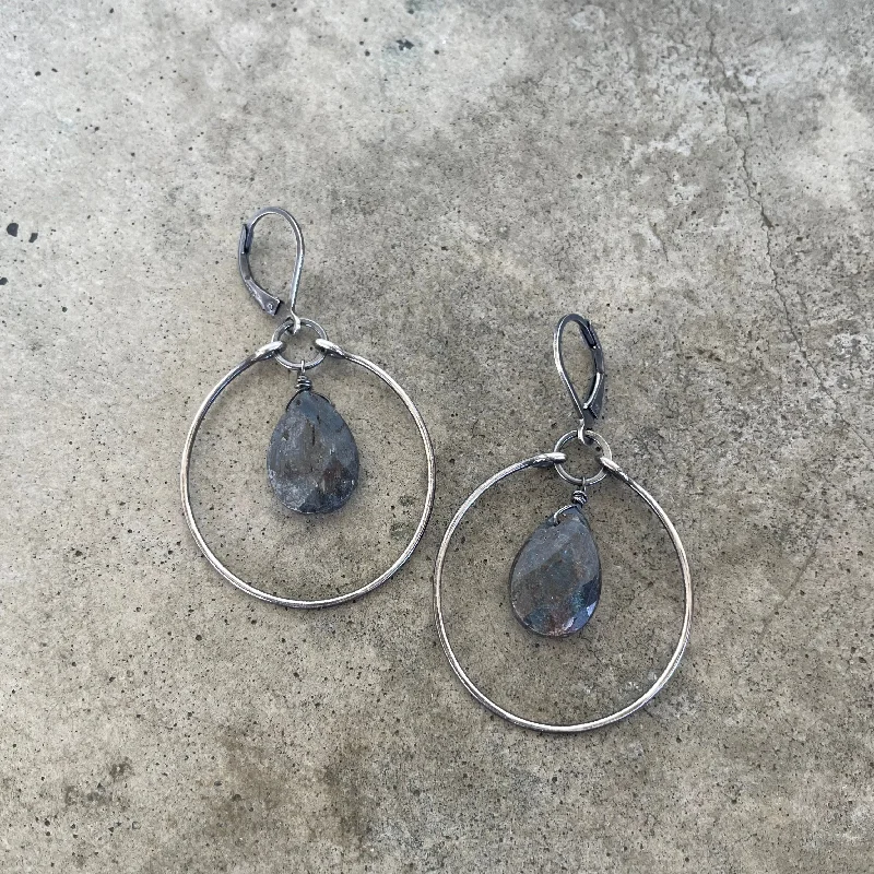 Hoop earrings with faceted crystals for added sparkle and shine-kyanite stirrup earrings