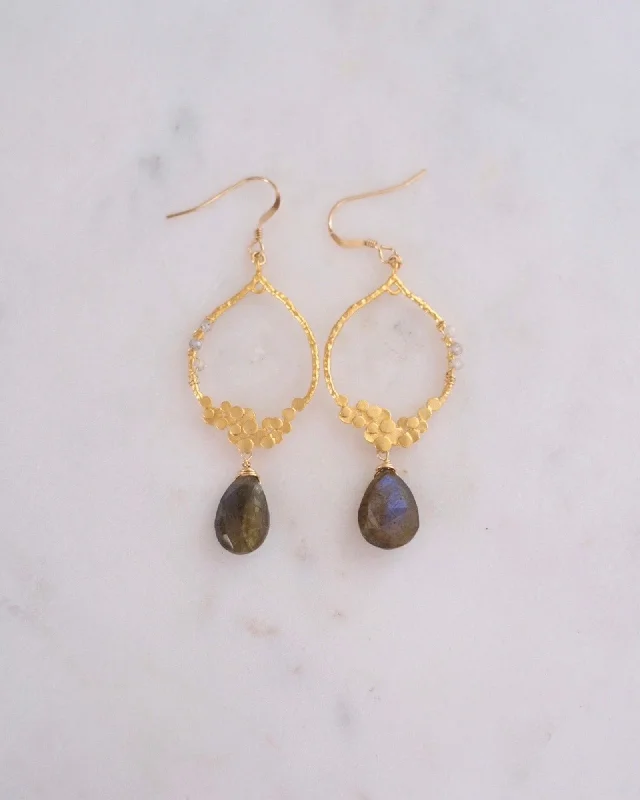 Hoop earrings with twisted leather for a chic and modern boho look-Labradorite Chandelier Earrings