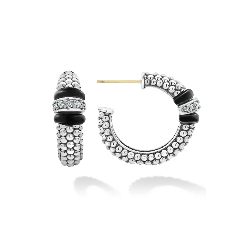 Hoop earrings with hammered textures for a boho-chic and rustic vibe-LAGOS Black Caviar Diamond Hoop Earrings