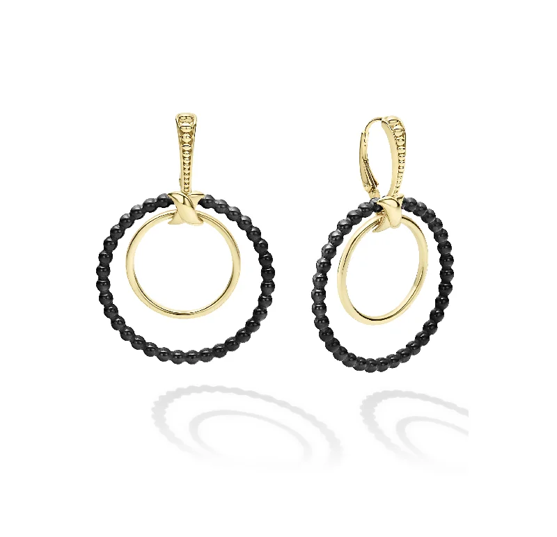 Hoop earrings with dangling charms for a playful and fun look-LAGOS Caviar Gold Double Circle Gold Earring Set