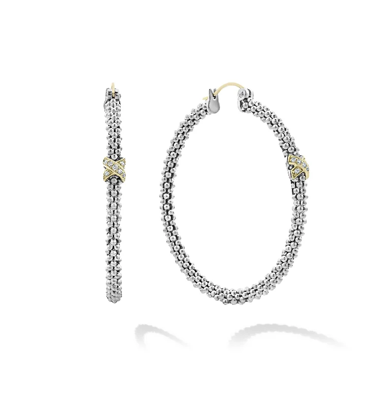 Best hoop earrings with lever-back closures for secure and easy wear-LAGOS Caviar Lux Large X Diamond Hoop Earrings