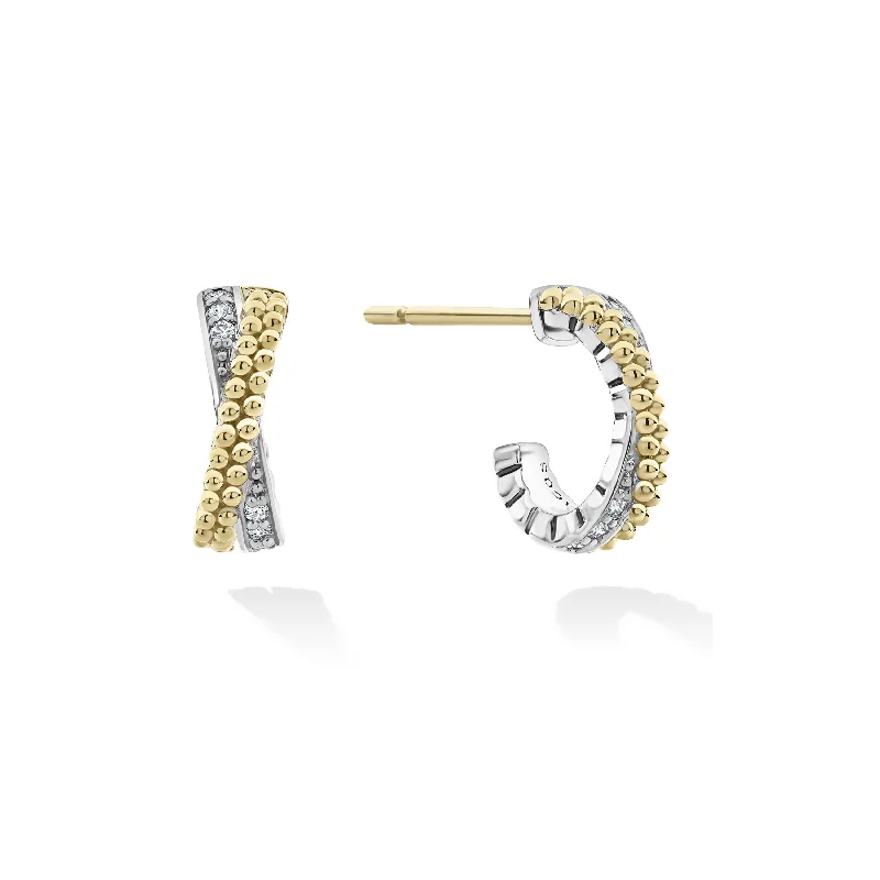 Best hoop earrings with minimalist designs for a clean and modern aesthetic-LAGOS Caviar Lux Small Gold X Diamond Hoop Earrings