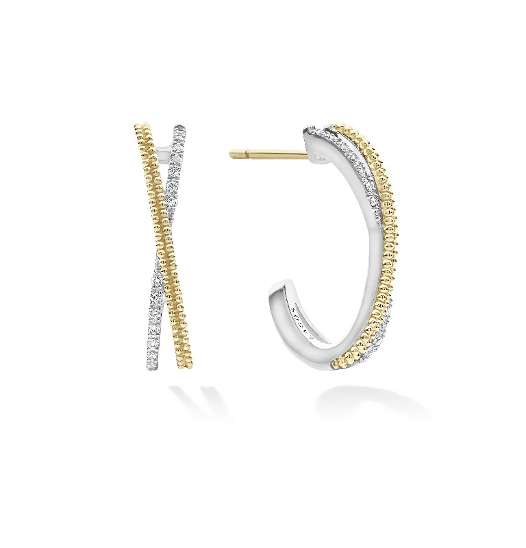 Best hoop earrings with tribal designs for a cultural and exotic aesthetic-LAGOS Caviar Lux Thin Gold X Diamond Hoop Earrings