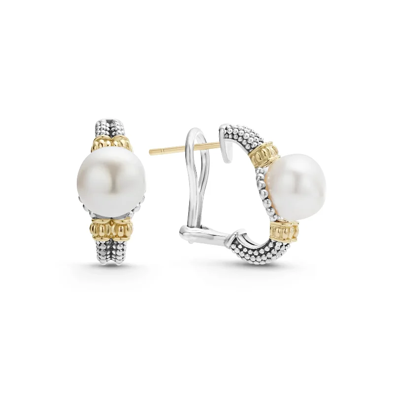 Best hoop earrings with geometric pendants for a modern, chic appeal-LAGOS Luna Two Tone Pearl Hoop Earrings