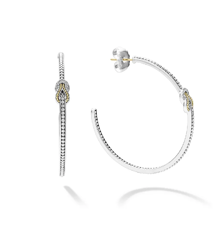 Hoop earrings with gold accents for a warm, elegant statement piece-LAGOS Newport Two Tone Knot Diamond Hoop Earrings