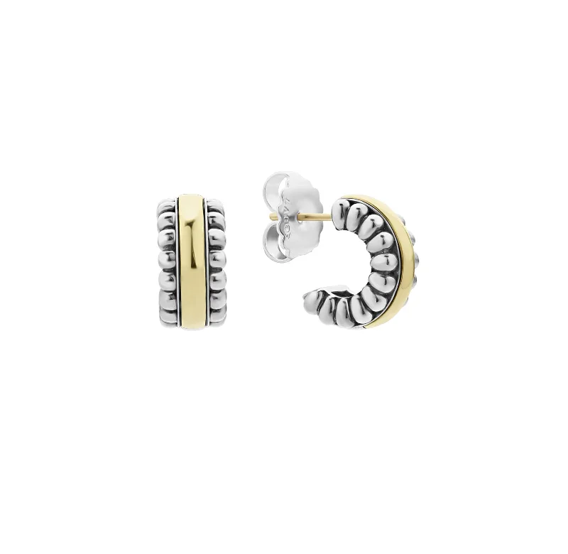 Hoop earrings with polished metal for a shiny and high-quality finish-LAGOS Signature Caviar Two Tone Small Flute Hoop Earrings