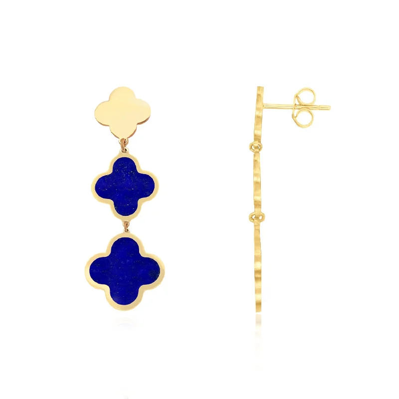 Hoop earrings with a chunky design for a bold and trendy statement-Lapis Graduating Clover Dangle Earrings