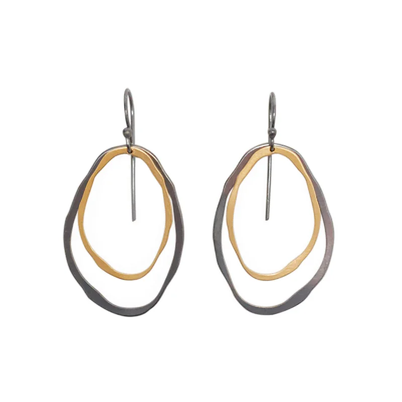 Best hoop earrings with hammered gold for a rustic yet elegant look-large two layer thin rough cut two-tone earring