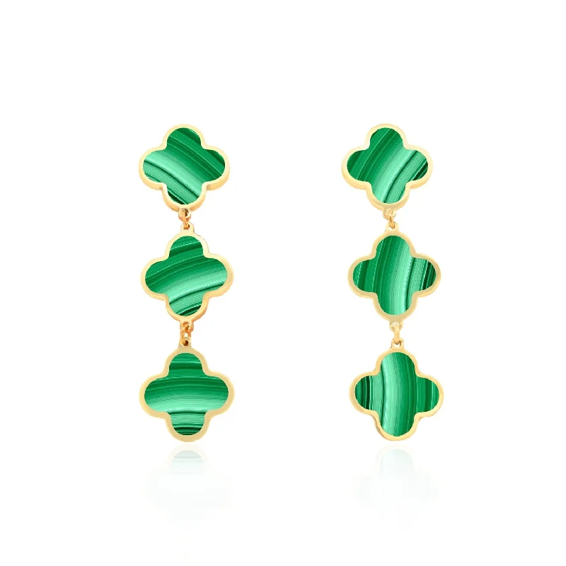 Best hoop earrings with matching bracelets for a coordinated jewelry set-Malachite Clover Dangle Earrings 1.25 inches