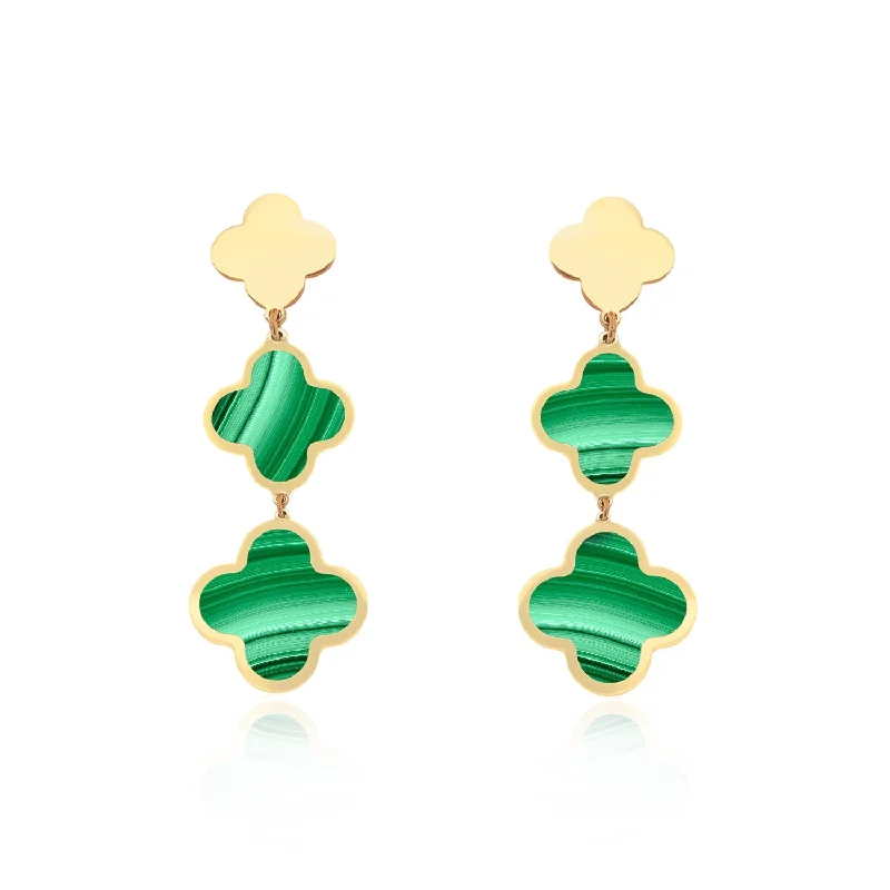 Best hoop earrings with enamel details for a colorful and modern look-Malachite Graduating Clover Dangle Earrings