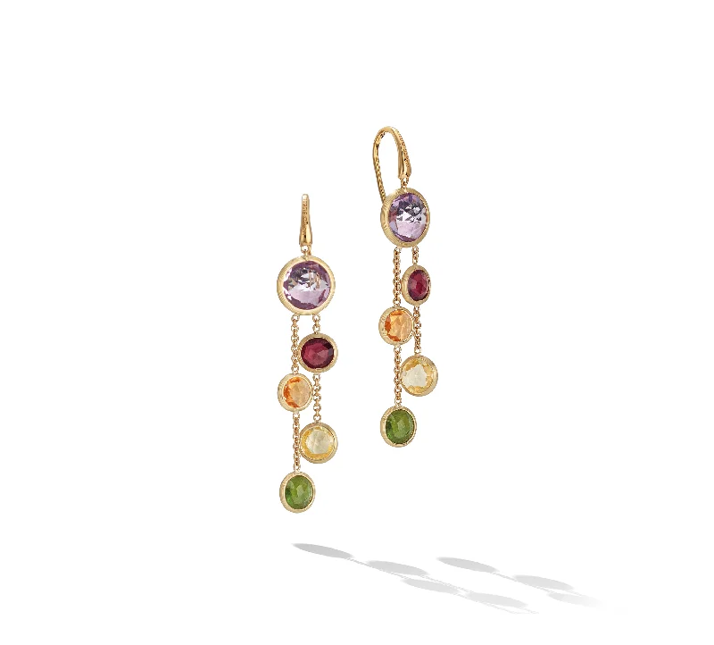 Best hoop earrings with crescent-shaped designs for a bold, moon-inspired style-Marco Bicego Jaipur Color Yellow Gold Mixed Gemstone Two Strand Earrings