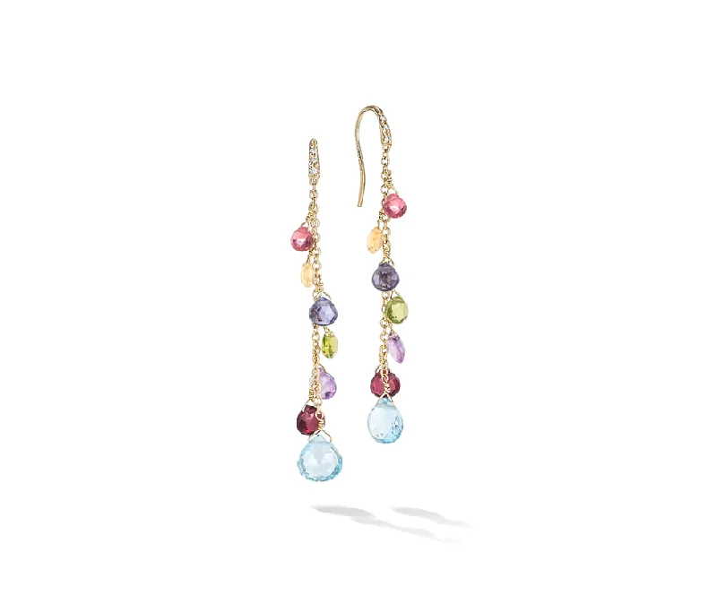 Best hoop earrings with turquoise stones for a bohemian-inspired vibe-Marco Bicego Paradise Yellow Gold Mixed Gemstone and Diamond Earrings