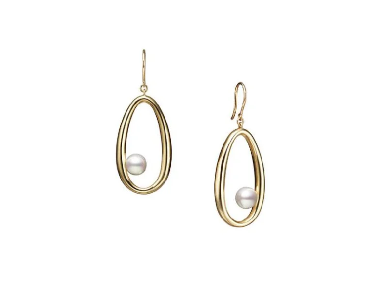 Best hoop earrings with tribal designs for a cultural and exotic aesthetic-Mikimoto 18K Yellow Gold Akoya Pearl Oval Earrings