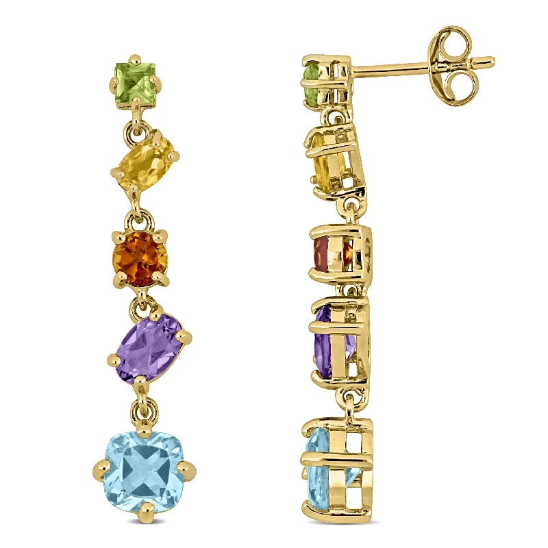 Best hoop earrings with stacked layers for a dimensional and bold look-Mimi & Max 4 1/2ct TGW Sky Blue Topaz Amethyst Citrine Peridot Earrings Yellow Silver