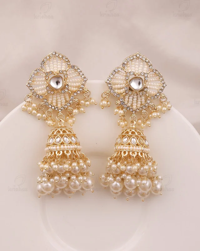 Best hoop earrings with enamel details for a colorful and modern look-Mohika Kundan Jhumki-M