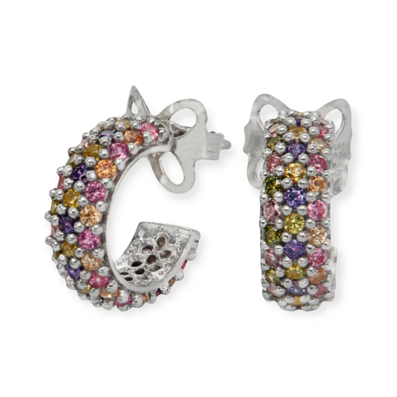 Best hoop earrings with floral designs for a feminine and delicate look-Peisha Rhodium Plated Sterling Silver Hoops, Multi Color