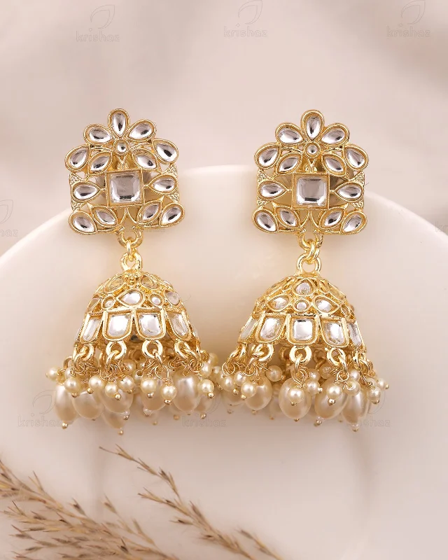 Hoop earrings with hammered copper for a warm and rustic aesthetic-Mumtaz Kundan Jhumki-M