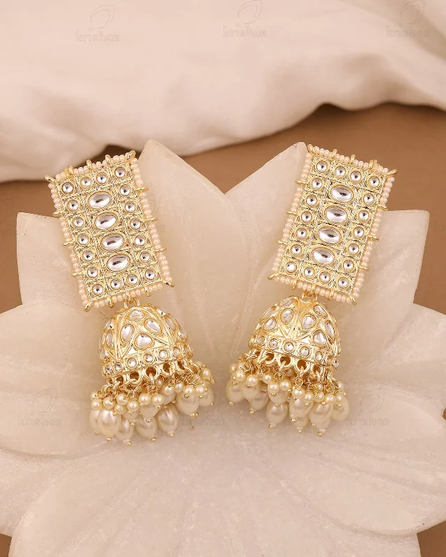 Hoop earrings with cut-out designs for a creative and lightweight effect-Nischal Kundan Jhumki-M