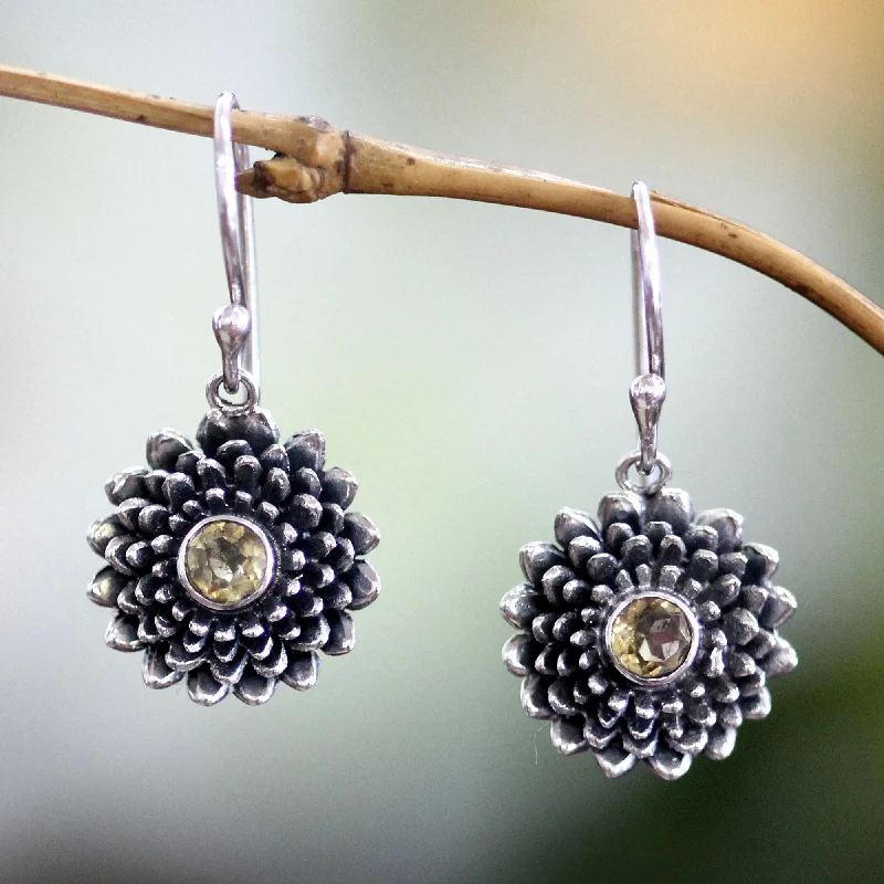 Hoop earrings with hammered textures for a boho-chic and rustic vibe-November Chrysanthemum Citrine Dangle Earrings