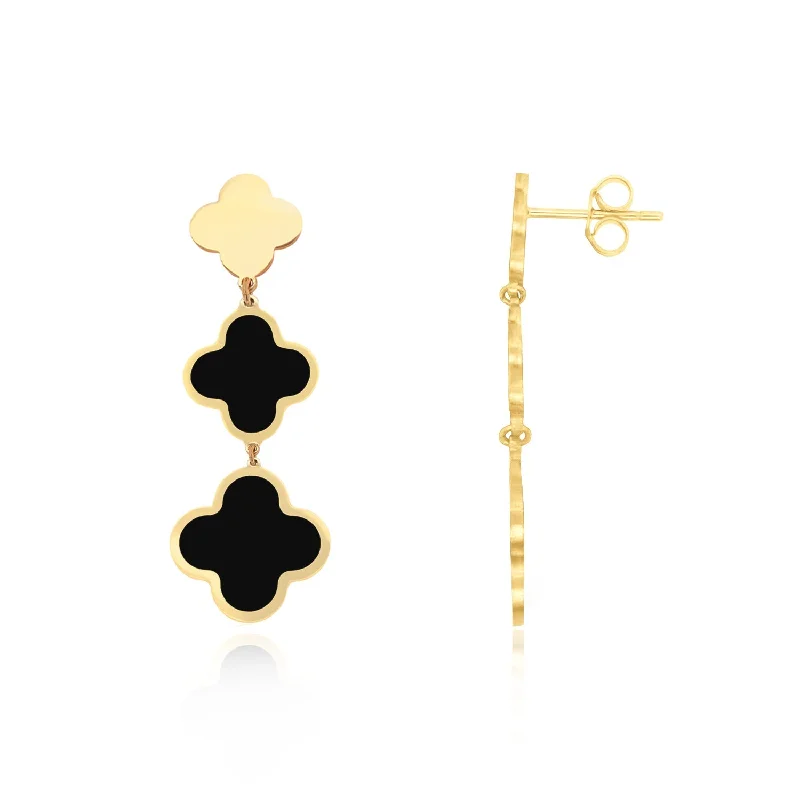 Hoop earrings with twisted metal designs for a dynamic and modern style-Onyx Graduating Clover Dangle Earrings