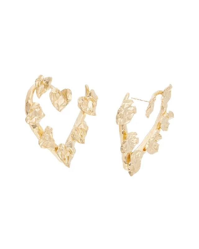 Hoop earrings with crescent moon shapes for a celestial and mystical appearance-Oscar de la Renta 14K Crushed Heart Hoops