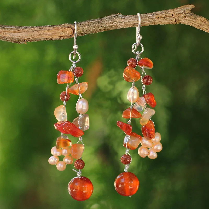 Best hoop earrings with sparkling cubic zirconia for a brilliant, budget-friendly effect-Pearl & Carnelian Beaded Earrings