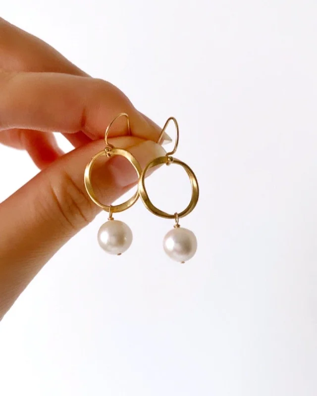 Hoop earrings with rhinestone-studded rims for a glamorous touch-Pearl Round Earrings