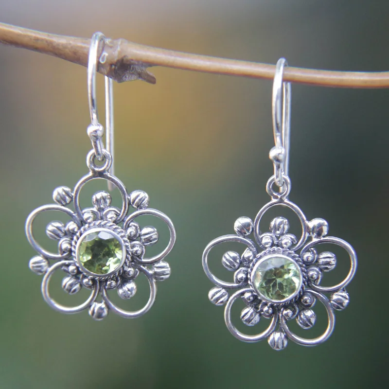 Best hoop earrings with matching bracelets for a coordinated jewelry set-Peridot & Sterling Silver Flower Earrings