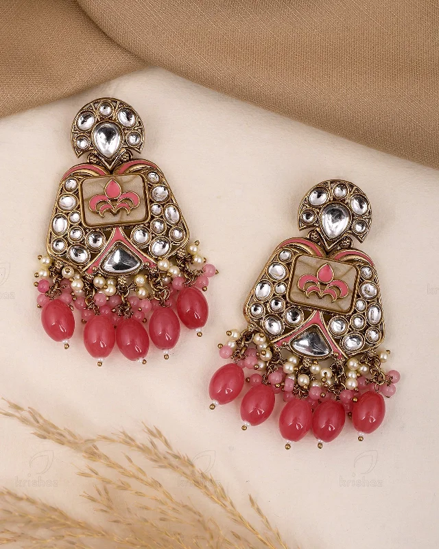 Hoop earrings with crescent moon shapes for a celestial and mystical appearance-Pihika Kundan Danglers-M