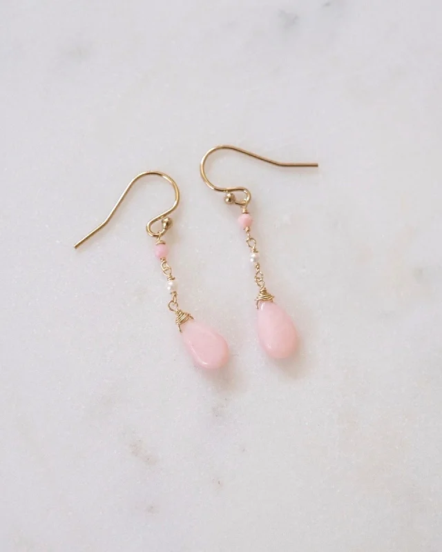 Hoop earrings with colorful beads for a fun and playful vibe-Pink Opal Elegant Earrings