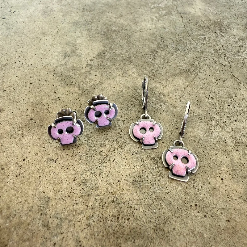 Hoop earrings with oversized pearl accents for a statement-making look-pink tiny skull earrings