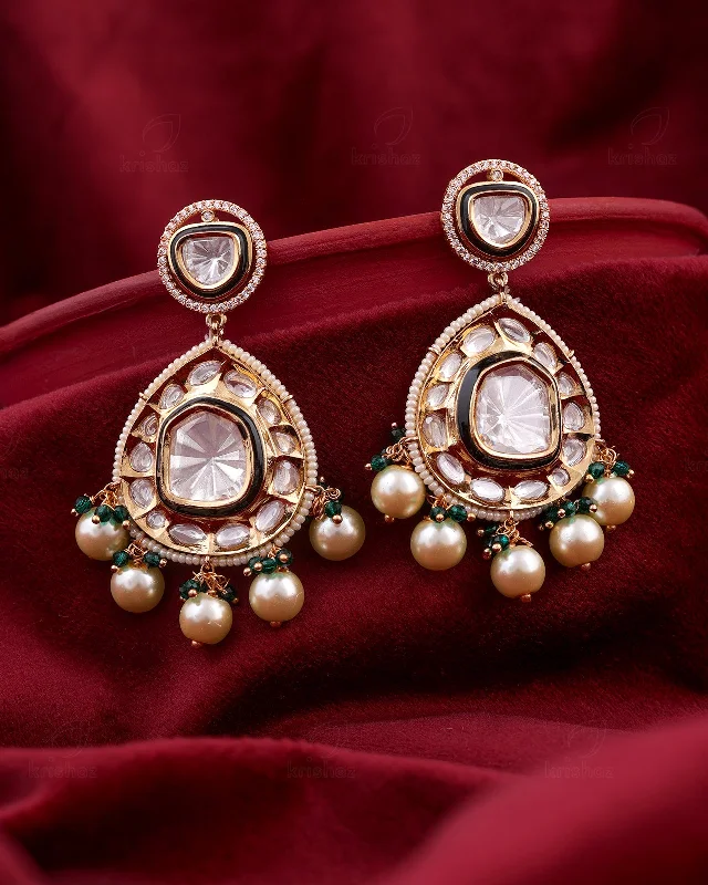 Stylish hoop earrings with diamond accents for an elegant and sparkling effect-Pooja 22k Gold Plated Danglers