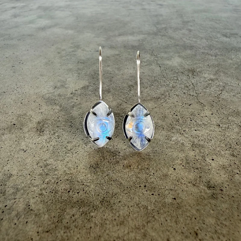 rainbow moonstone evil eye earrings