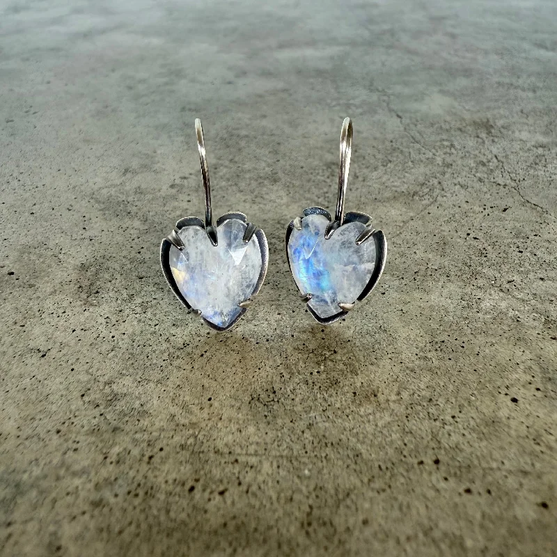 Best hoop earrings with rose gold for a romantic and warm aesthetic-rainbow moonstone heart earrings