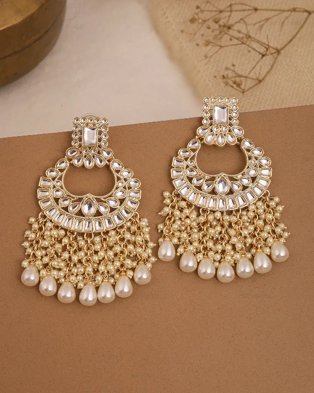 Hoop earrings with oversized pearl accents for a statement-making look-Riddhima Kundan Danglers-M