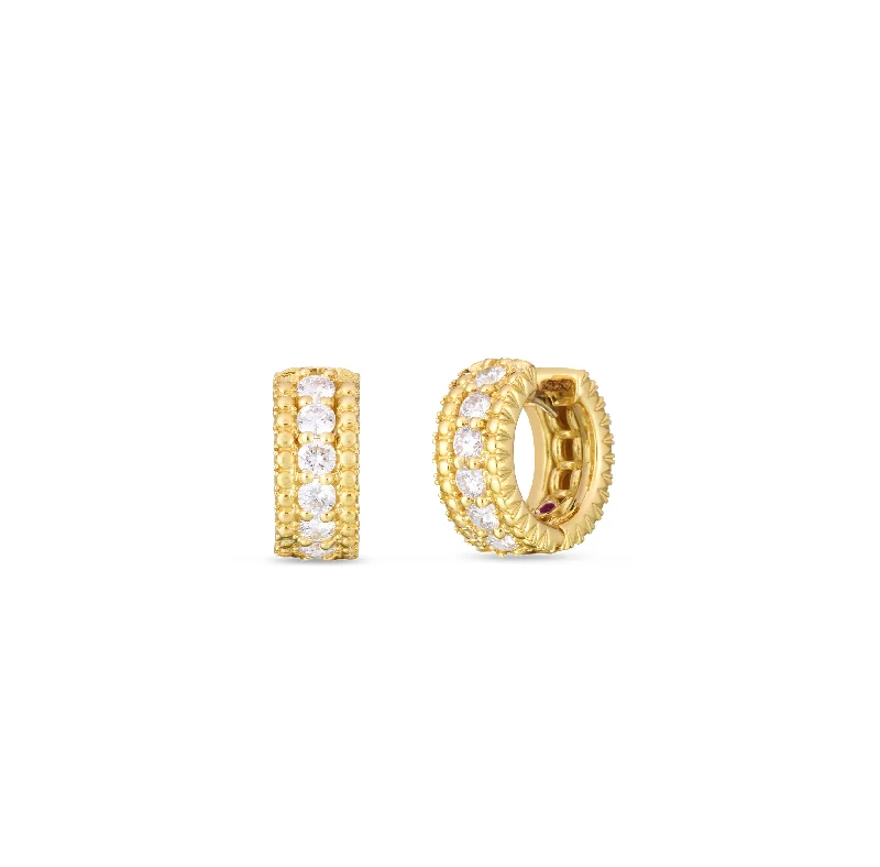 Hoop earrings with a matte finish for a sleek and sophisticated appearance-Roberto Coin Siena Yellow Gold Diamond Huggies