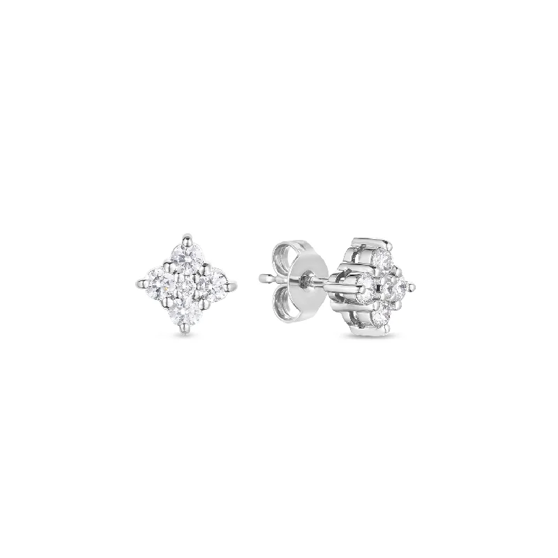 Best hoop earrings with detachable studs for a versatile and adjustable accessory-Roberto Coin Tiny Treasures 18K White Gold Diamond Flower Earrings